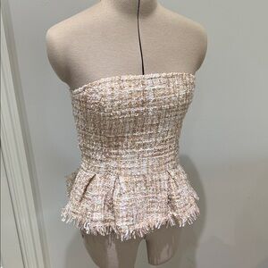 Twelve By Ontwelfth Holiday strapless gold, blush, ivory tweed peplum top Sz M